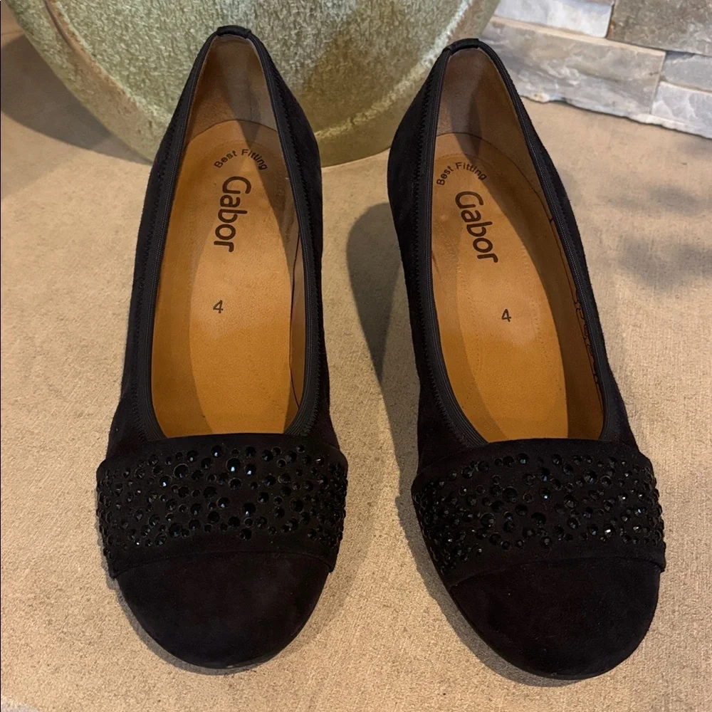 Gabor European Black Crystal Embellished Suede Pumps